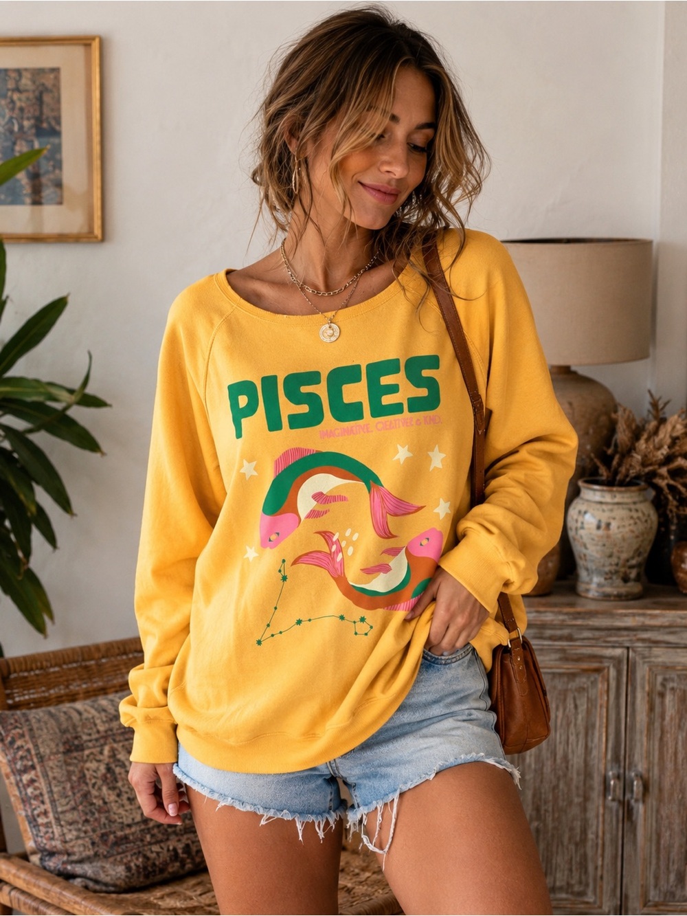 Pisces Graphic Sweatshirt - Yellow